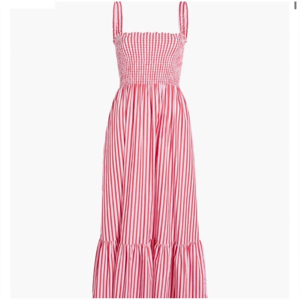 Hill House Anjuli Nap Dress Smocked Red White Striped Midi Maxi Dress Large L